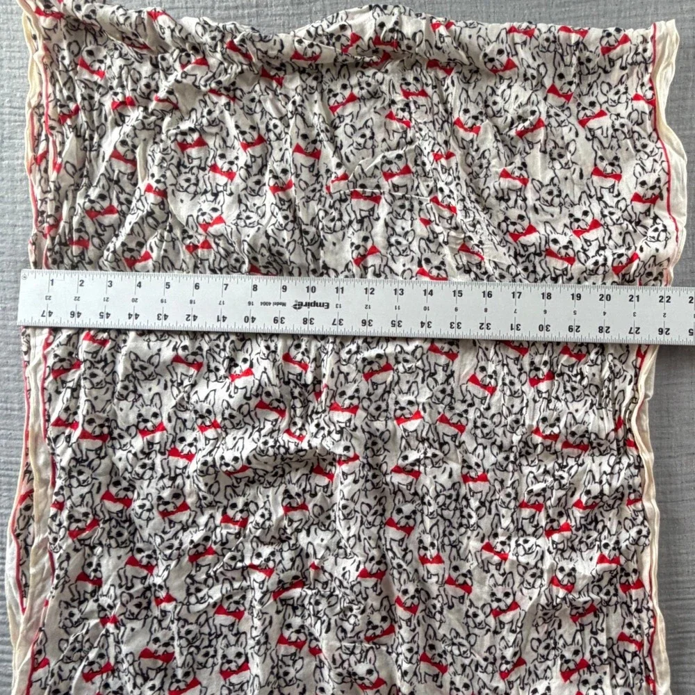 French Bulldog Print Scarf Ivory Black Red Bowtie Dog Lover Lightweight Wrap